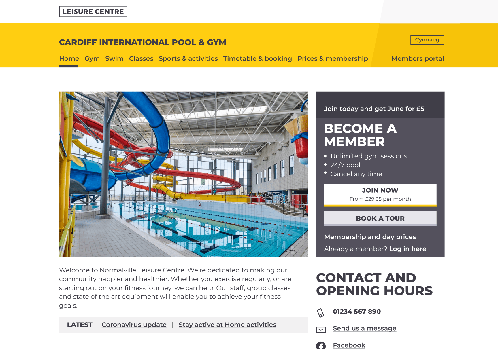 Leisure Centre - Centre details page